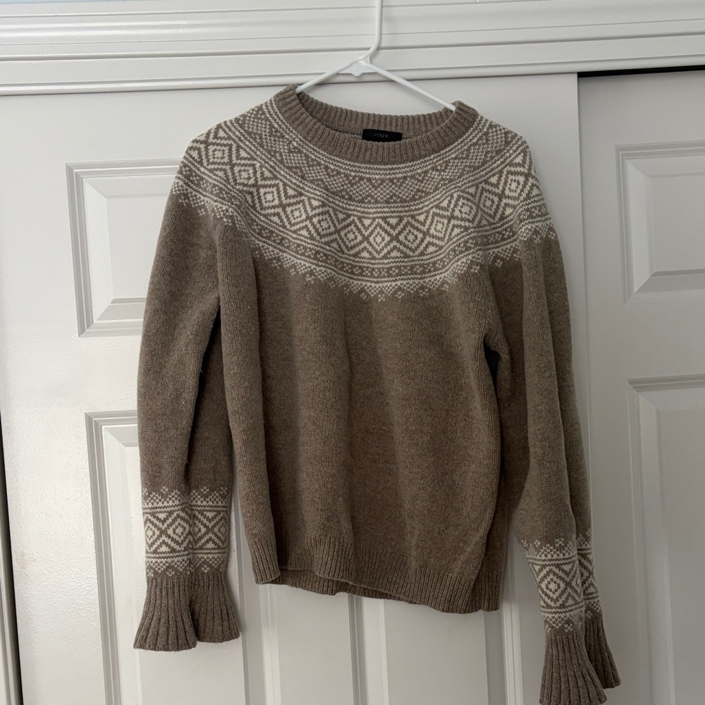 J. Crew Brown Patterned Crew Neck Sweater